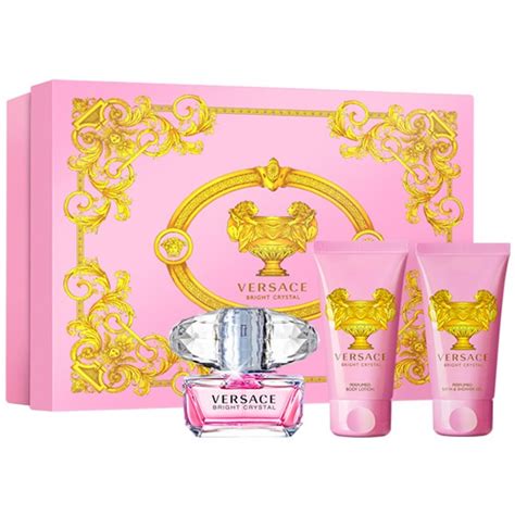 versace 3 pc bright crystal gift set|Versace Bright Crystal perfume set.